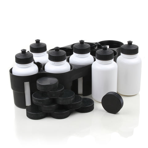 Howies Coach's Pack - White Water Bottles, Pucks, & Carrier Water Bottle Combo Pack Howies Hockey Tape