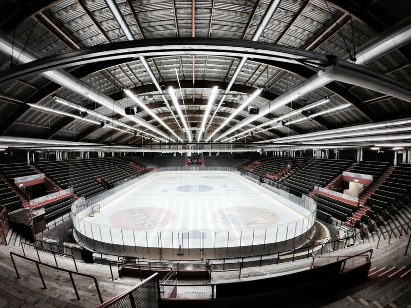 Bird's eye view of an empty ice arena