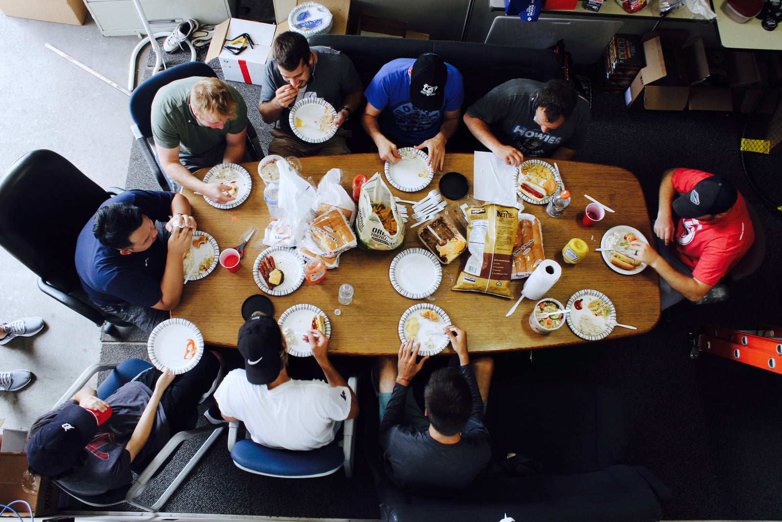 Howies staff eating lunch