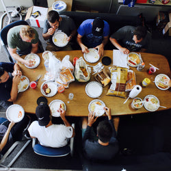 Howies staff eating lunch